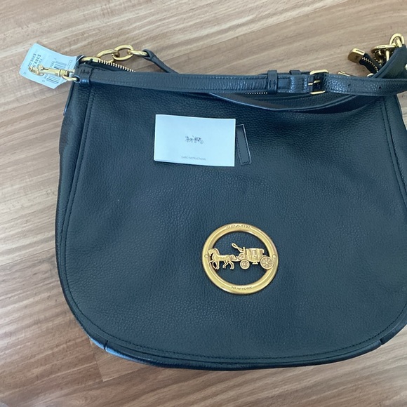 NWT Coach F31400 Elle Hobo Black Leather Handbag/ Crossbody Bag / Old Brass - Picture 9 of 10